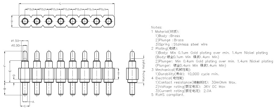 8 Pin Pogo Pin Connector plug in type