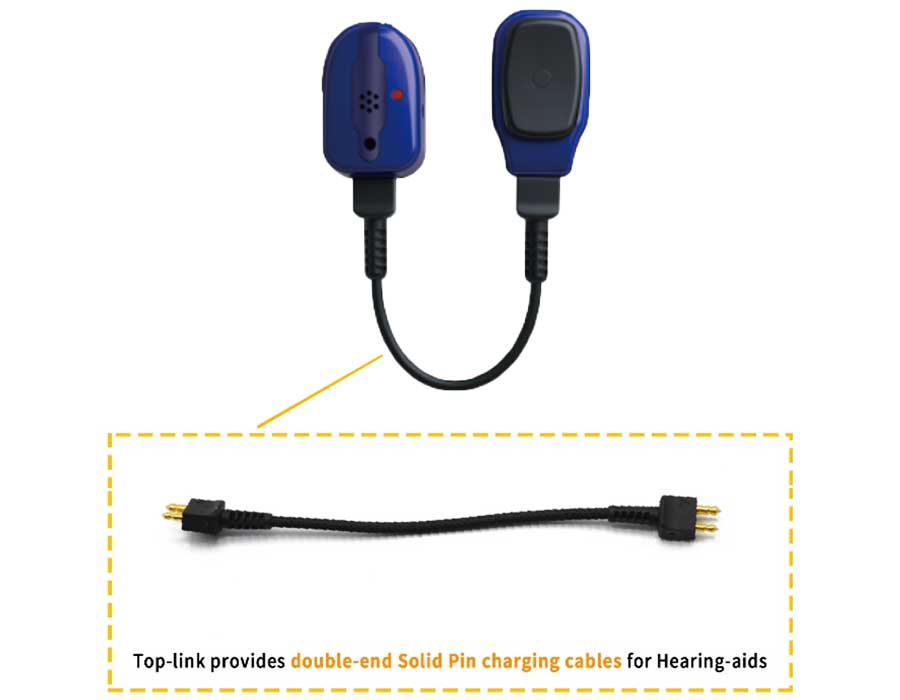 Top-link customizes pogo pins charging cables for Sonitus Medical bone conduction hearing aids